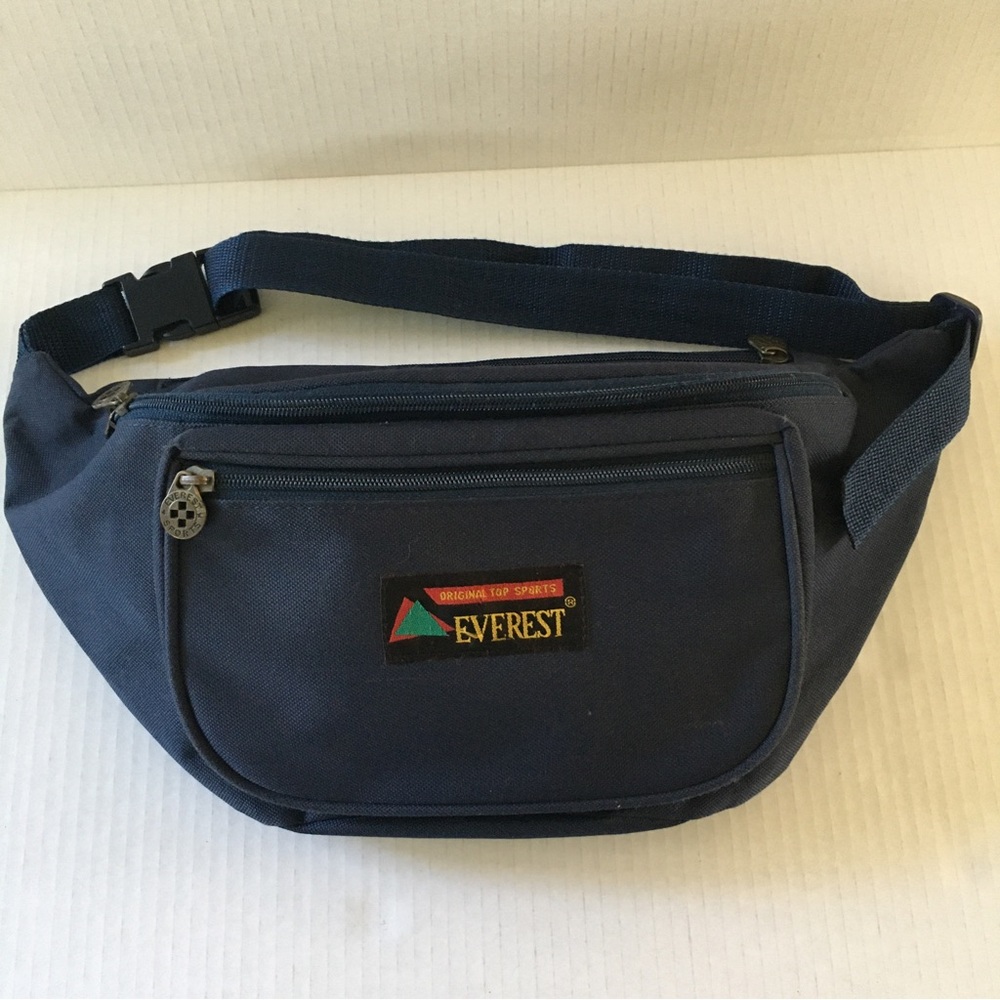 Vintage EVEREST Original Top Sports 3 Zipper Pocket Navy Fanny Pack Belt Bag